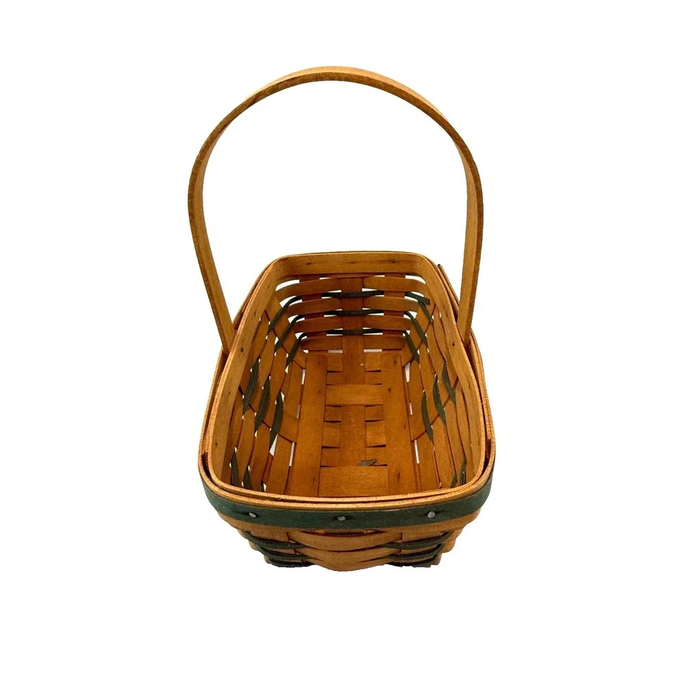 1993 Longaberger Large Easter Green Trim Basket w/Floral Liner 10